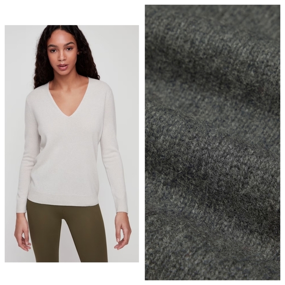 BABATON Luxe Cashmere V Neck Sweater Grey Aritzia XS - Picture 2 of 10